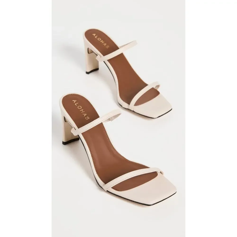 ALOHAS WOMEN'S CANNES HEELED SANDALS, BEIGE, OFF WHITE, 5 MEDIUM US
